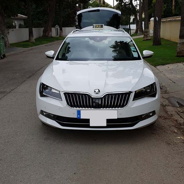 Taxi Sotogrande Andrés Vega taxi de la empresa estacionado